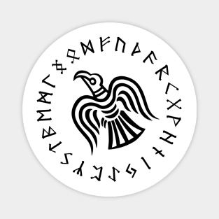 raven of odin elder futhark runes black Magnet